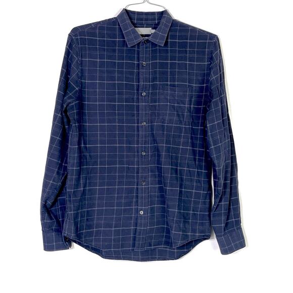 Vince Navy Windowpane Long Sleeve Button Down Size Medium - Picture 1 of 6